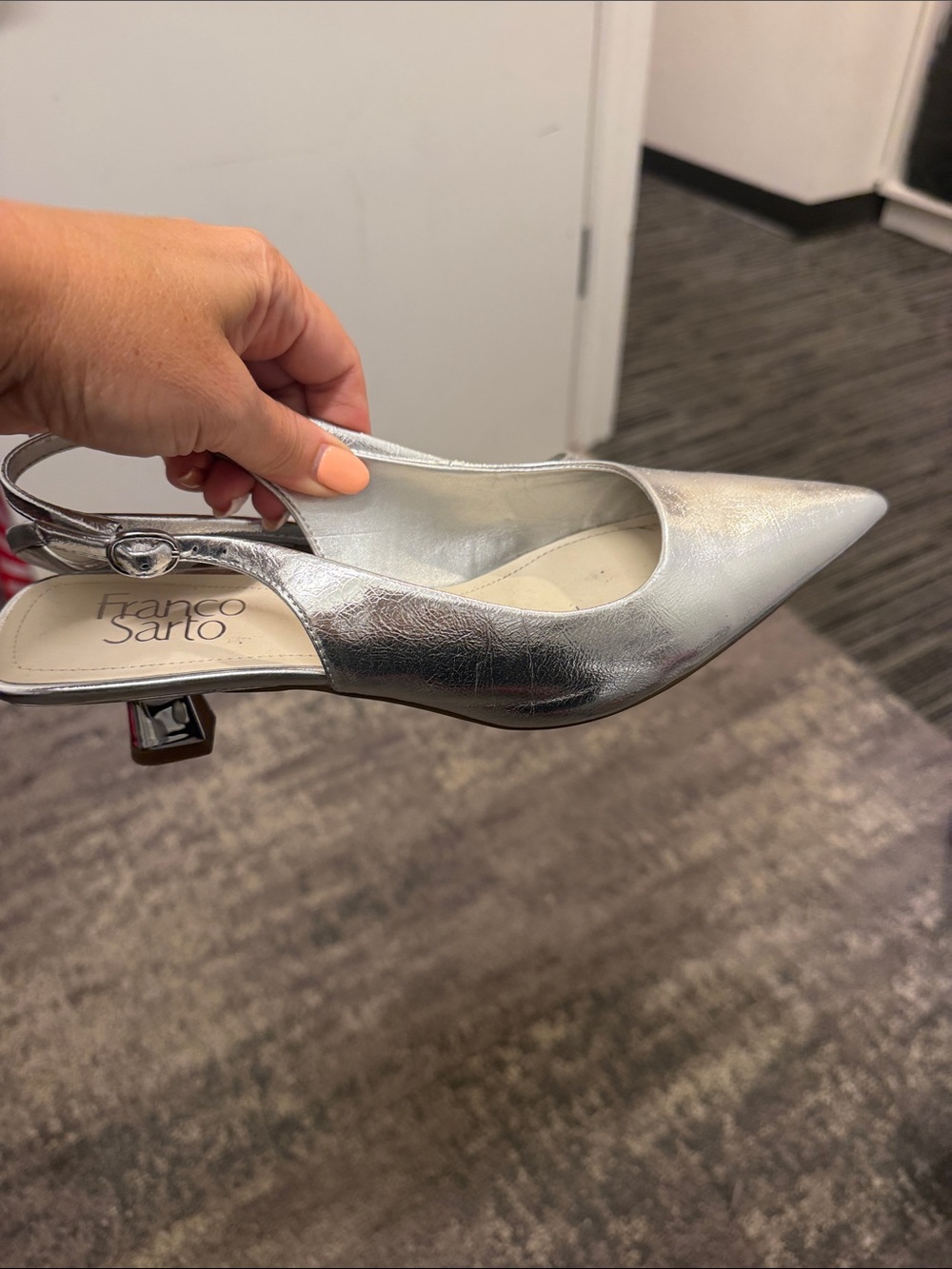Franco Sarto Metallic Silver Pointed Slingback Pumps